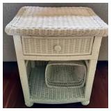 White Wicker Nightstand / End Table