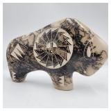 T. Vail Signed Horsehair Pottery Buffalo