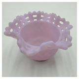 Vintage Fenton Lavender Satin Basket Weave Bowl