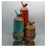 Trio of Bird Motif Canisters