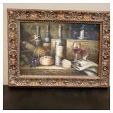 Wine Tasting Oil on Canvas in Ornate Frame