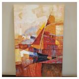 Abstract Sail Boat Oil on Canvas Signed W. Mirkin