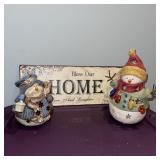 2 Tea Lite Snowmen & Home Sign