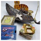 Lot of Decor w/ Owl, Coasters, & 'B'