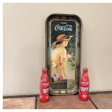 Coke Tray w/ 2 Collectable Un-Opened Coke Bottles