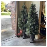 2 Lighted Christmas Trees in Containers