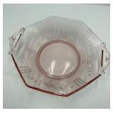 Pink Depression Etched Glass Handled Dish