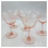 Set of 5 Depression Pink Footed Glasses