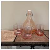 Pink Wine Bottle w/ 5 Glasses