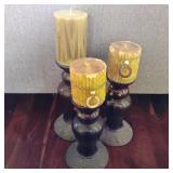 Trio of Candles w/ Holders