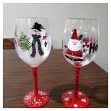 Hand Painted Christmas Wine Glasses