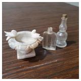 Soapstone Miniature Bird Bath with Mini Bottles