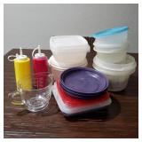 Lot of Tupperware with Ketchup and Mustard