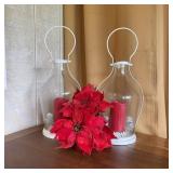 2 Hanging Lanterns w/ Faux Poinsettias