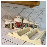 Kitchen Canisters w/ Vintage Wood Shelf