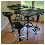 Iron Table Pair w/ 4 Contemporary Stools