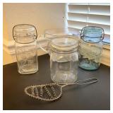 2Vintage Atlas Jars w/ Bale, 1 Glass Mixing Bowl