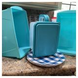 Plastic Lot w/ Turquoise Colored Containers