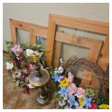 Pine Picture Frames w/ Brass Lamp & Wreaths