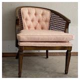 Vintage Peach Upholstery Chair w/ Cane Back Side