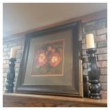 Floral Art w/ Candle Pair on Mantle