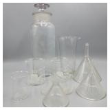 Lot of Laboratory Glass, Funnels, & Measuring Cups