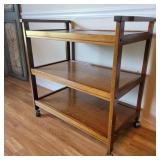 Three Tier Rolling Oak Cart