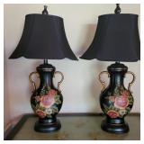 Modern Floral Motif Lamp Pair