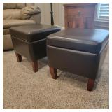 Pair of Leather Style Storage Ottomans