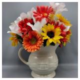 Longaberger Pottery Pitcher w/ Faux Flowers Longaberger Pottery Pitcher w/ Faux Flowers