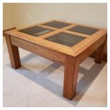 4 Squared Glass Top Wood Table