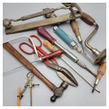 Flat of Vintage Tools w/ Brace & Shears Flat of Vintage Tools w/ Brace & Shears
