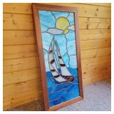 18" x 39" Stained Glass Sailboat Scene