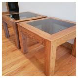 Pair of Glass Top Wood Tables