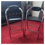 Pair of Black Padded Metal Barstools