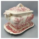 Red Transferware Style Tureen