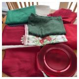 Lot of Tablecloths w/ Red Chargers