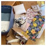 Sewing/ Fabric Lot in Blue Tub w/ Lid Sewing/ Fabric Lot in Blue Tub w/ Lid