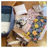 Sewing/ Fabric Lot in Blue Tub w/ Lid