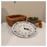 Linden Blue Delft Style Clock w/ Baskets