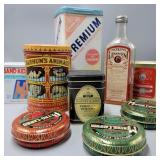 Tins w/ Liniment Bottle Lot Tins w/ Liniment Bottle Lot