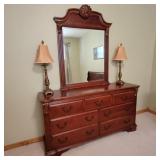 Dresser w/ Mirror & Lamp Pair