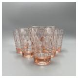 6 Pink Depression Juice Glasses