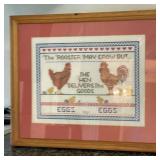 Framed Chicken Cross Stitch Picture