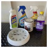 Cleaning Supplies w/ Sterling & Noble Clock