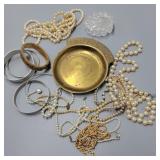 Vintage Jewelry Lot w/ Brass Small Change Dish