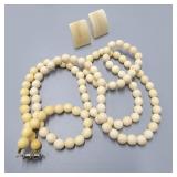 Vintage Faux ivory Neklace & Earrings