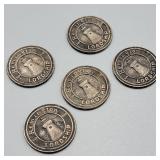 5 Sterling Remington Gun Club Tokens (24.2g) 5 Sterling Remington Gun Club Tokens (24.2g)