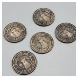 5 Sterling Remington Gun Club Tokens (24.2g)