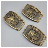 Three Vintage BTS Brass Tasco Belt Buckles